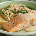 Salmon in Tarragon Cream Sauce with Green Bean Pilaf