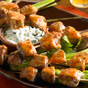Buffalo Pork Skewers with Blue Cheese Sauce