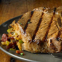 Grilled Pork Chops with Chorizo, Dates and Manchego Stuffing